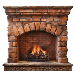 Burning stone fireplace isolated on transparent background