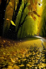 autumn forest, golden leaf fall, nature