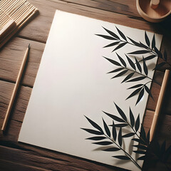 Mockup Invitation card, greeting card, wedding invitation .
Empty paper with silhouette of bamboo...