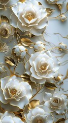 A bouquet of a gold and white camellia flowers