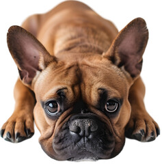 Fototapeta premium fawn french bulldog sitting and resting on white isolated background