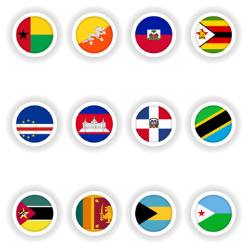 Set of flags in a round button