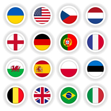 Set of flags round 3D buttons