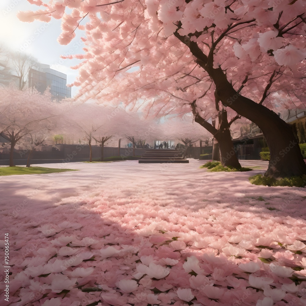 Poster cherry blossom in full bloom. cherry flowers in small clusters on a cherry tree branch generative ai