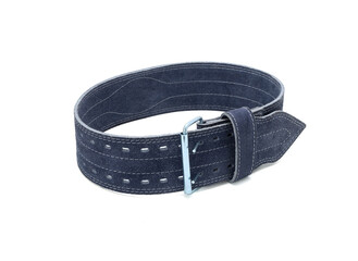 blue suede leather wieght lifting belt isolated