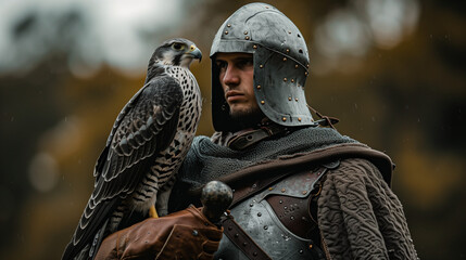 Falconer Medieval Knight in Armor with Falcon