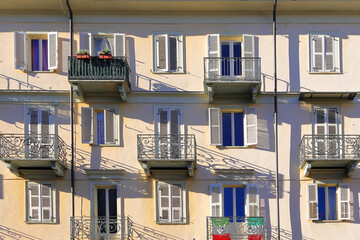 biella, facciata di palazzo piemonte italia, biella city, facade of building piedmont italy  - 750066268