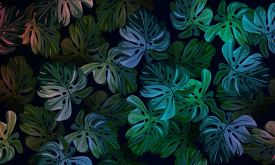 Fototapeta na wymiar abstract green leaf texture, jungle leaf seamless vector floral pattern background. nature dark green.