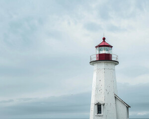 Fototapeta na wymiar Historic Lighthouse Against Blue Sky and Wispy Clouds