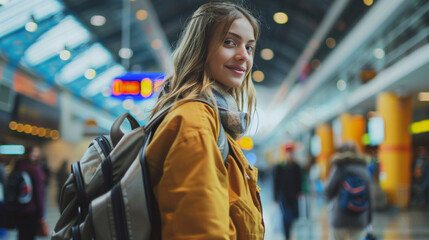 Young Woman Traveler at Airport Terminal
