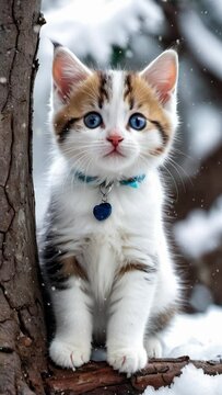 Cute kittens freezing in the snow