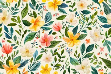 Fototapeta na wymiar Watercolor seamless Illustration of spring flowers with various types of flowers, concept of the arrival and onset of spring. Concept for wrapped cover paper