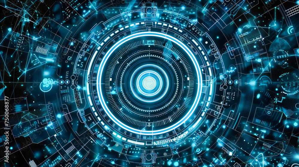 Poster networked future: abstract digital design illustrating the complexity of cyber connections and techn