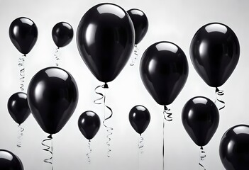 black balloons floating gracefully against a transparent background.