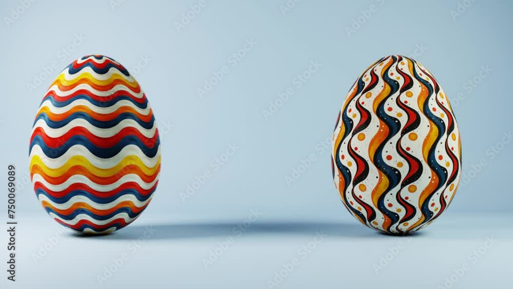 Poster 3d minimalist easter egg design featuring a retro wave pattern, blending modern aesthetics with clas