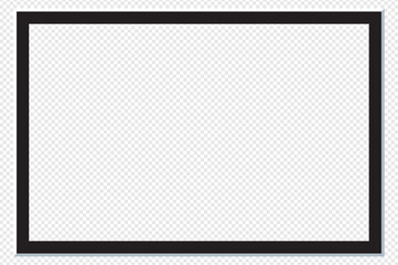 Realistic horizontal black picture frame isolated on transparent background.