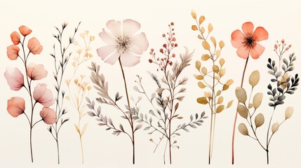 flowers in the wind, Wild flowers set isolated on a transparent background