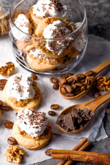 Nut cookies. Homemade shortbread cookies with meringue. On the pastry table.