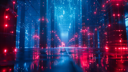 Neon Odyssey: Futuristic Technology Tunnel, A Vision of Digital Progress and Virtual Realities