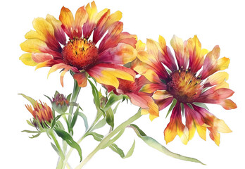 Gaillardia Flowers watercolor illustration painting botanical art.