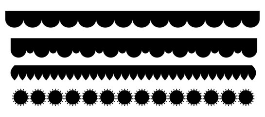 Scalloped outline silhouette collection. Frill border set isolated on transparent. - obrazy, fototapety, plakaty