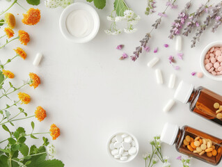 Natural Herbal Medicine and Supplements on White Background