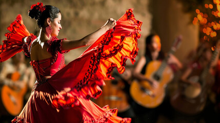 Naklejka premium Lively flamenco dance in Seville, passion and tradition in every step