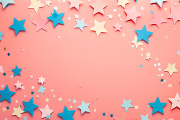 Fototapeta na wymiar Festive star confetti on pink background