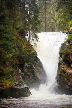 Szklarki waterfall in the Krkonoše National Park near the town Szklarska Poręba in Poland, Europe.