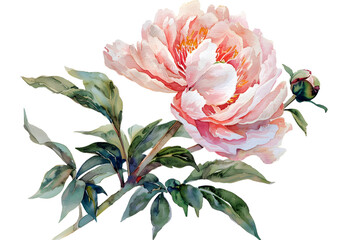 Peony Flowers watercolor illustration painting botanical art.