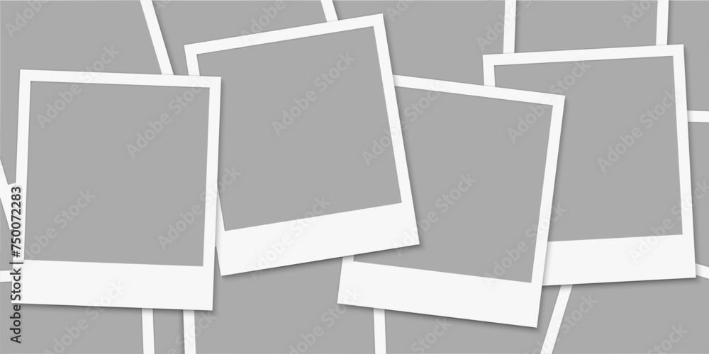 Poster empty white photo frame group with shadows, set realistic photo card frame mockup