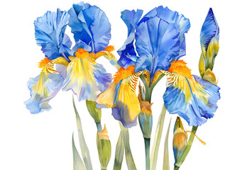 Iris Flowers watercolor illustration painting botanical art.