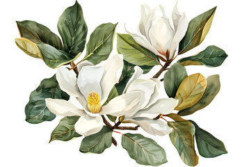 Magnolia Flowers watercolor illustration painting botanical art.