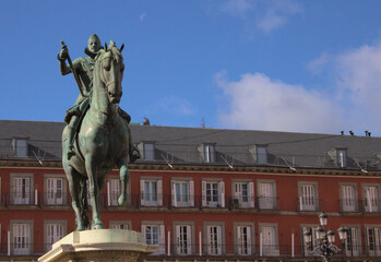 Madrid Plaza Mayor.  Estatua ecuestre de Felipe III. Espa&ntilde;a