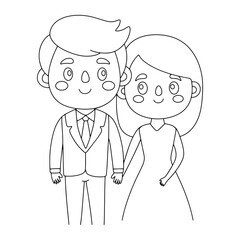 cuts cartoon wedding couple line Doodle.