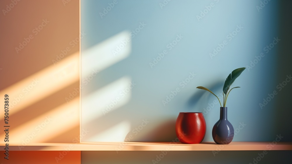 Poster minimal room corner with natural lighting and shadow for product display and presentation background