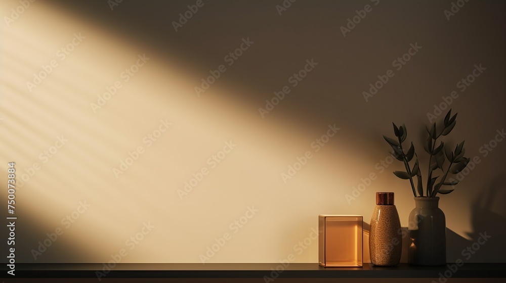 Poster minimal room corner with natural lighting and shadow for product display and presentation background