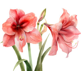 Amaryllis watercolor Flower isolated on transparent background. PNG file
