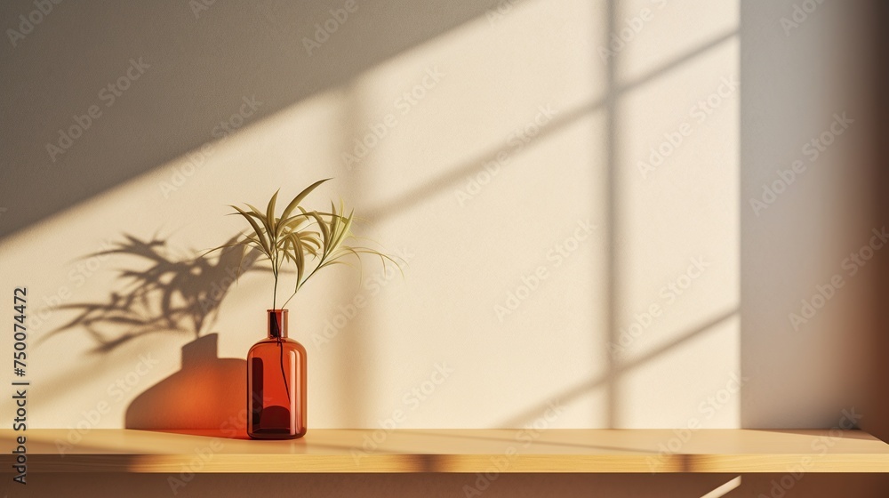 Poster minimal room corner with natural lighting and shadow for product display and presentation background