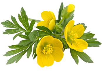 Isolated yellow blossom of winter aconite flower (Eranthis hyemalis)