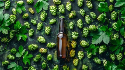 a bottle of beer on a green background