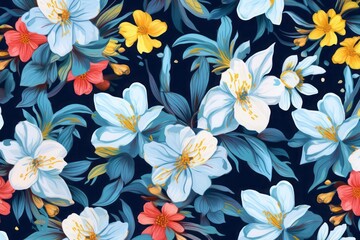 Flowers pattern on blue background
