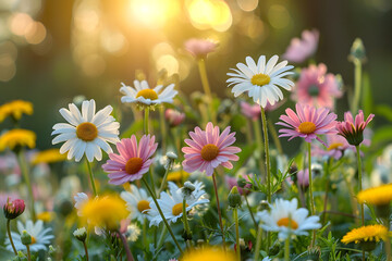 Sun-kissed daisies bloom in a vibrant meadow, encapsulating the essence of spring