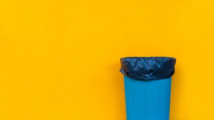 Garbage bin on yellow background, Ecological concept Reduce, reuse, recycle, ecological metaphor...