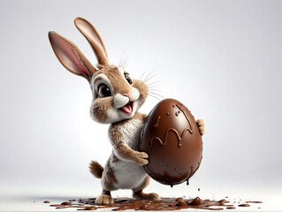 Adorable Easter Bunny Holding a Chocolate Egg
