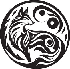 Ethnic Wolf Emblem in Yin and Yang Style