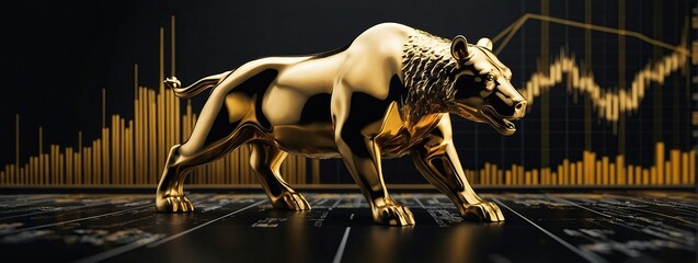bull and bear financial infograhic stock market chart award in gold and black color with copyspace area as wide banner 