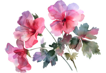 A Geranium watercolor isolated on transparent background. PNG file