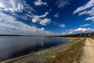 Water reservoir in Poraj in spring on a lake
