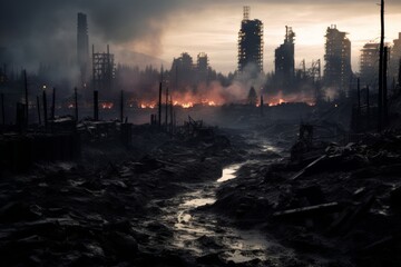 Obraz premium Ecological catastrophe. devastating impact of human activities on the environment